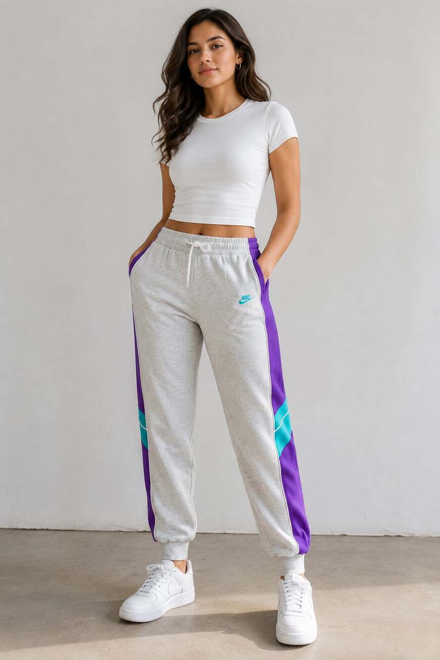 Nike Vintage 90s Colorblock Track Pants Grey Purple Teal Size L